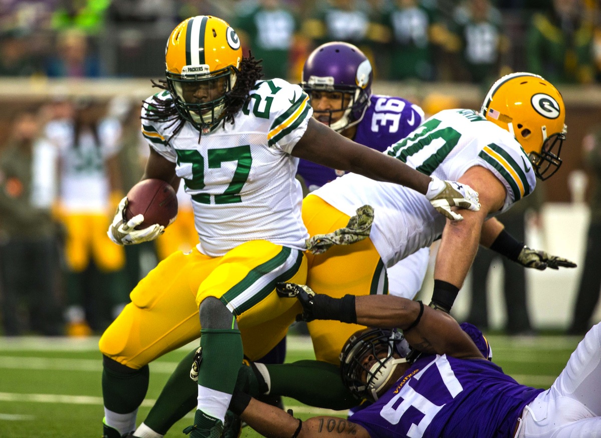 Green Bay Packers running back Eddie Lacy by Brace Hemmelgarn—USA TODAY Sports.