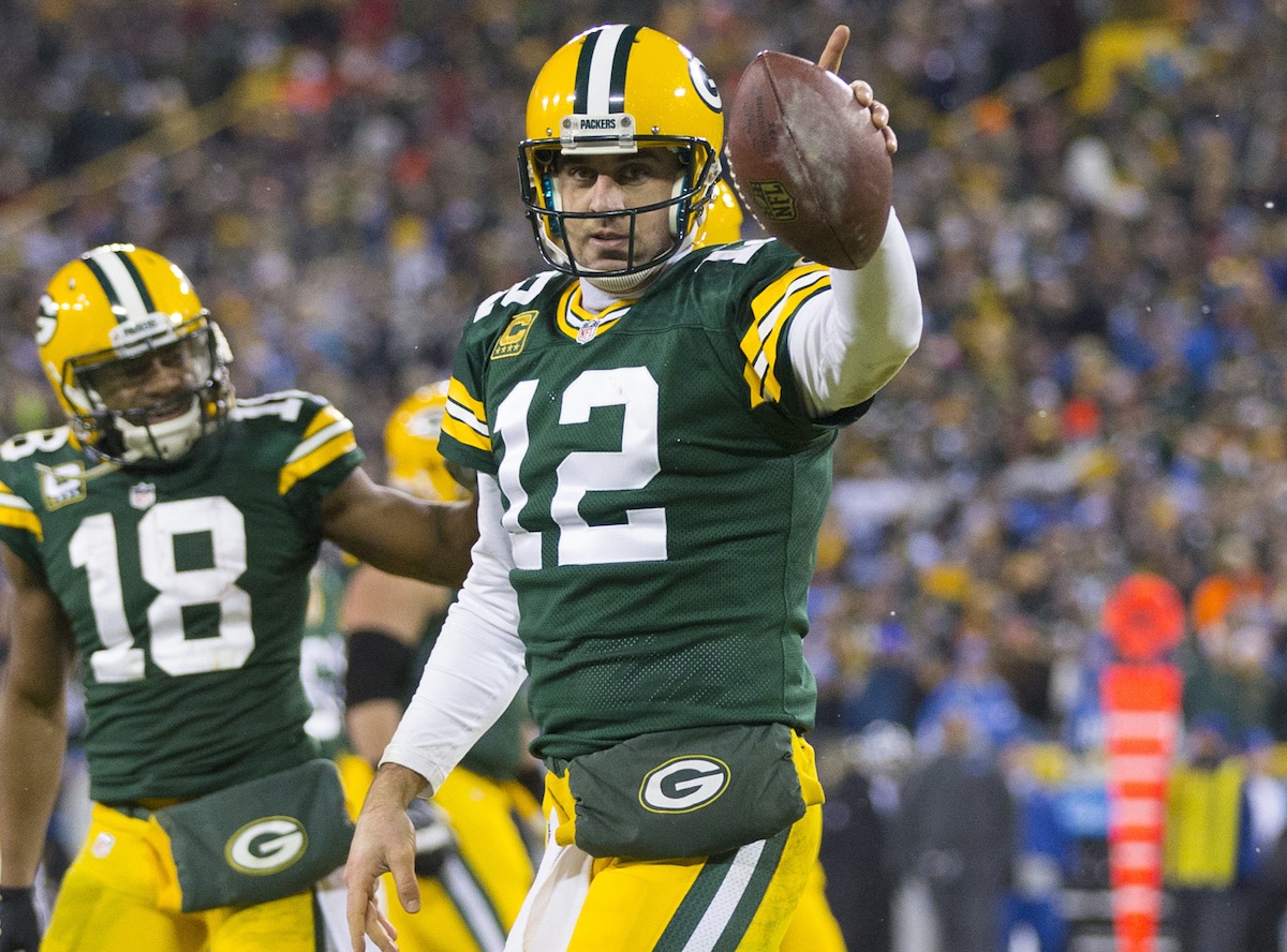 Green Bay Packers quarterback Aaron Rodgers by Jeff Hanisch—USA TODAY Sports.